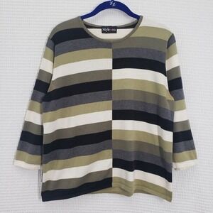 Vintage‎ Style & Co. Sweater Womens Large Green Striped Bohemian Downtown